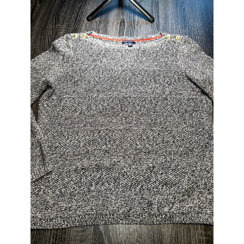 Tommy Hilfiger Blue Knit Crew Neck Sweater Gold Button Shoulder Nautical XL